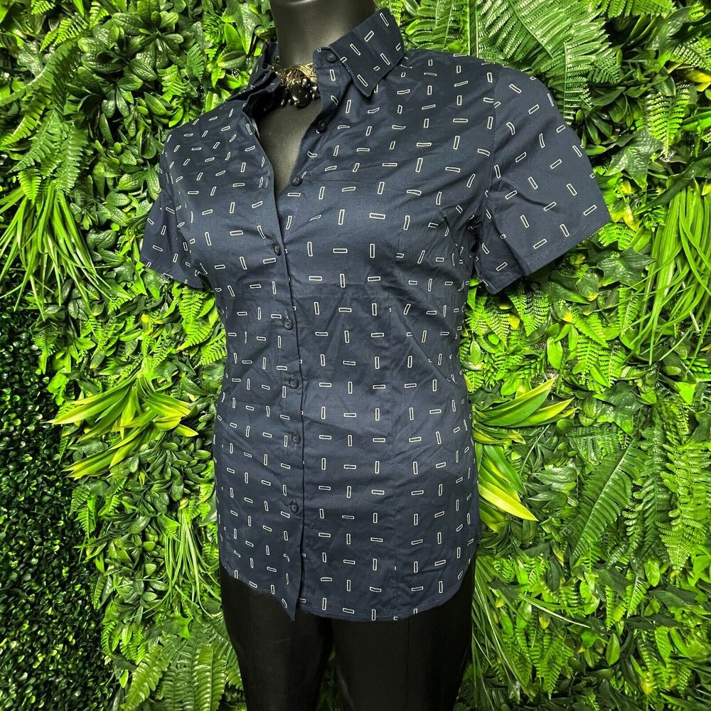 Women Tops‎ 1XL Blue Button Shirt Short Sleeve Collared Work Career MOJO 1602